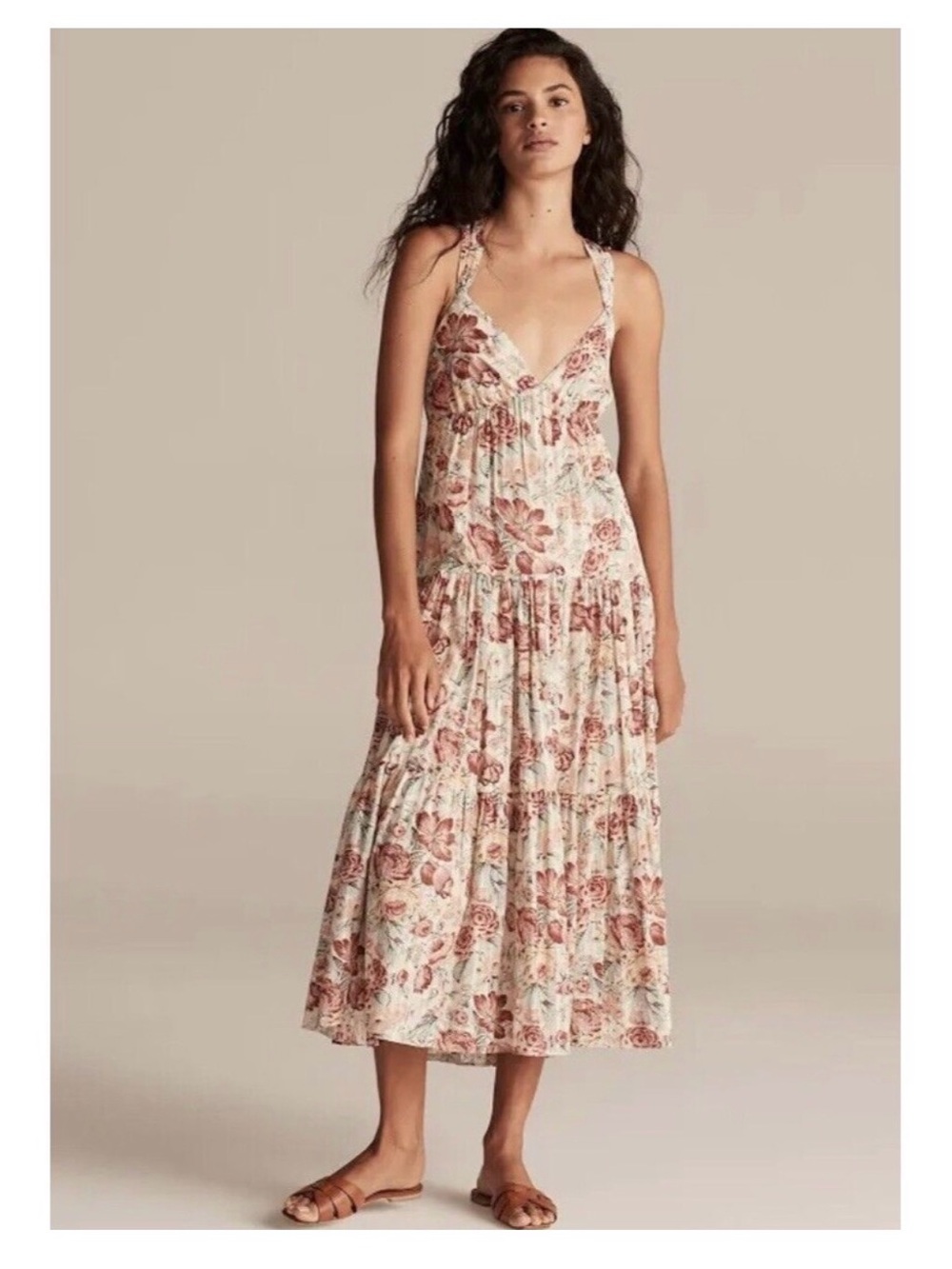 Rebecca Taylor Cream Floral Midi Dress SIZE: M